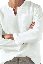 Men&#39;s Full Size Notched Long Sleeve Top Plus Size - $18.44