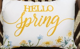 Hello Spring Throw Pillow Embroidered Flowers 14&quot; x 20&quot; New W/Tags - £11.80 GBP