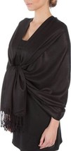 Black - 78X28 2PLY Pashmina Solid Silk Shawl Wrap Cashmere Stole Scarf - £14.85 GBP