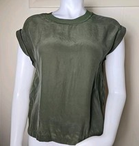 Frame Silk Top Womens XS Green Satin Short Cap Sleeve Pullover Washable ... - $36.46