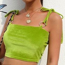 Summer  Cami Ladies Women age Velvet Crop Top Club Party Green Strap Top Vest Sh - £37.91 GBP