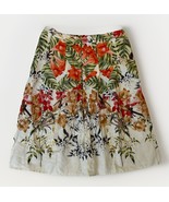 Talbots A Line Pleated Skirt Size 6 P Floral Cream Coral Green Linen Ble... - $46.18 CAD
