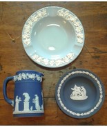 Wedgewood Jasperware Lot of 3 Dark Light Blue Ashtray Round Plate Jug (D... - $20.43 CAD