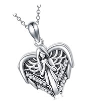 Guardian Angel Heart Locket Necklace That Hold 2 Pictures - £132.43 GBP