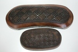 Pair of Vintage Mid-Century Wooden Hand Carved African Trinket Box Tropical Wood - £74.63 GBP