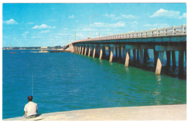 Vtg Postcard-Ringling Causeway-Sarasota FL-Fishing-Chrome-FL2 - $4.40