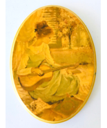 Decoupage Picture on Wood Pretty Girl Playing Guitar Oval  9.5x7&quot; Vintage - £44.73 GBP