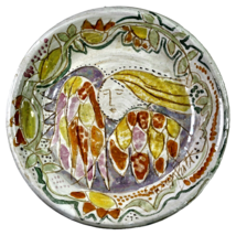 Vintage Stoneware Clay Bowl Artistic Iridescent Pastels Sunny Woman Desi... - £39.11 GBP