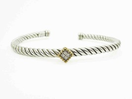 Phillip Gavriel 0.08ct tw Diamond Cable Cuff Bangle Bracelet Sterling &amp; 18k - £400.81 GBP