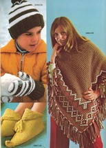 Vtg 1975 Crochet Hairpin Lace Shawl Hats Slippers Poncho Afghan Baby Pat... - $11.99
