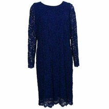 RALPH LAUREN Blue Stretch Floral Lace Sheath Scallop Trim Dress 18W - £78.40 GBP