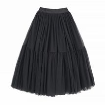 BLACK A-line Fluffy Tulle Midi Skirt Women Custom Plus Size Black Skirt Outfit image 3