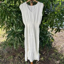 Maisie White Cotton Gauze Maxi Dress Size Large Tiered Smocked Boho V-Neck - $29.69