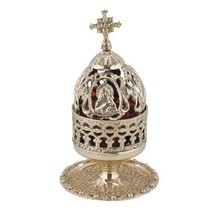 Engraved Brass Vigil Lamp with Holy Theotokos (9580 B) - $63.14