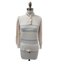 Vtg 70s 80s Eric Scot Cream Soft Acrylic Sweater Puffed Sleeves Ruffle N... - $30.60