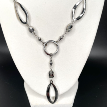 Lia Sophia Y Drop Necklace Silver tone Faceted Bead Jewelry 16&quot; w 3&quot; ext. Signed - £6.86 GBP