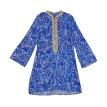 LILLY PULITZER Gracelynn Sz 12 Stretch Tunic Dress, Coastal Blue Whispurr, Gold - £42.36 GBP