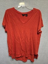 Tahari 100% Linen Top Short Sleeve V-Neck Size 1X Orange Pullover Lightweight - £14.82 GBP