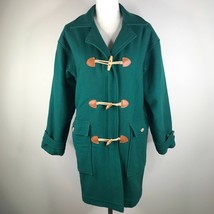 Vintage Lands End Duffel Coat Womens M Turquoise Wool Toggle Front Made in USA - £95.37 GBP