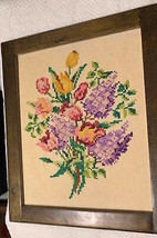 Vintage Floral cross stitch framed wall art - $35.48