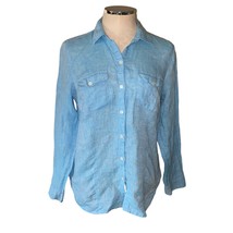J. Jill Love Linen Lagenlook Blue Button Up Long Sleeve Shirt Size Small - £29.16 GBP