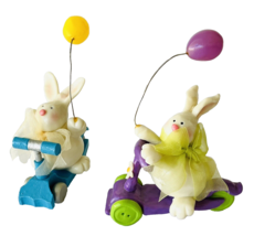 2 Rabbits with Balloons Riding Motorbikes Easter Bunnies - £13.91 GBP