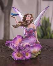 Whimsical Fantasy Fuchsia Pink Flower Fairy With Blue Butterfly Figurine - £38.36 GBP