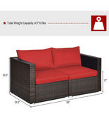 2PCS Patio Rattan Sectional Conversation Sofa Set-Red - Color: Red - €292,90 EUR