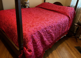 Vtg 1960&#39;s hot pink paisley fringed bedspread full Hollywood Regency Atomic Boho - $108.90