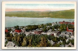 Watkins Glen NY Bird&#39;s Eye View Of Watkins And Seneca Lake Postcard M30 - £3.87 GBP