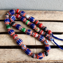 Antique Venetian inspired Trade Multi color Chevron Beads Long Strand - $82.45