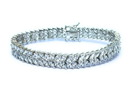 ADIRFINE 925 Sterling Silver Double Row Marquise Cut Cubic Zirconia Tennis Brace - £89.26 GBP