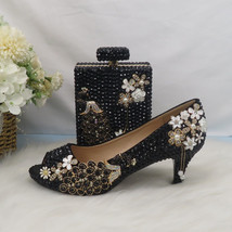 Open Toe Black crystal Peacock Party Dress Wedding shoes Bride woman High heel p - £164.02 GBP