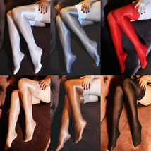 Women 70D Ultra Shiny Gloss Lace Top Silicone Stay Up Nylon Thigh High Stockings - £7.71 GBP