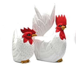 12 3/4&quot; Easter Rooster &amp; Hen Set Handpainded Wooden Decorational Figurines 32cm - £23.26 GBP