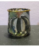 Upcycle Glass MacKenzie Childs Paper Courtly Pumpkin Fall Cottage Candle Holder - $35.99