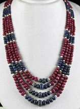 Natural Blue Sapphire Ruby Beads Carved Melon 755 Carats Gemstone Pearl Necklace - £3,832.17 GBP