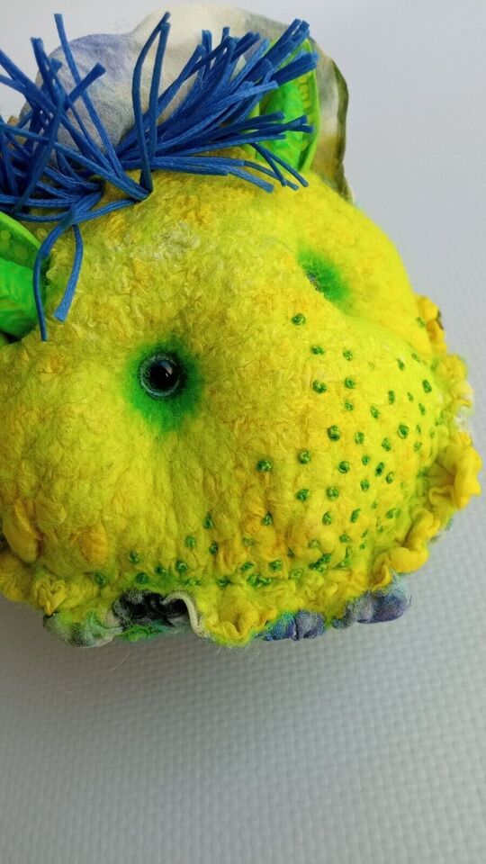 Toy Alien Yellow Snail KenLy Felted Wool Silk Fantasy Creatures Art Unique doll - $74.25