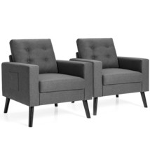 Set of 2 Accent Armchairs Upholstered Single Sofa Chairs w/Rubber Wood Legs Grey - £350.70 GBP