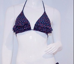 French Connection Triangle Swimwear Frill Ruffled Leafs Navy Bikini Top ( L ) - £51.41 GBP