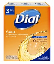Dial Antibacterial Deodorant Bar Soap, Gold, Moisture Balance - 4 Ounce, 3 Bars  - £19.97 GBP