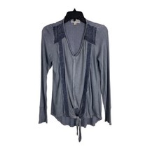 Knox Rose Womens Shirt Adult Size Small Gray Long Sleeve Lace V Neck Tie blouse - £21.10 GBP
