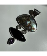 Vintage Silver 925 Pearl Onyx Amethyst Large pendant  - $2,360.12 MXN