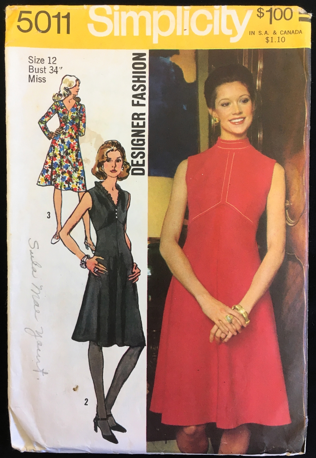 1970s Size 12 Bust 34 Designer Fashion Dress Bias Skirt Simplicity 5011 Pattern - $6.99