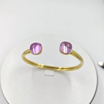 Cabochon Bangle Pink Tourmaline Gemstone 925 Sterling Silver With Gold Plated Br - $150.00