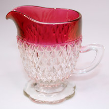 VINTAGE 1960s Indiana Glass Creamer Rich Ruby Red Rim Diamond Point Glass Rare - £7.30 GBP