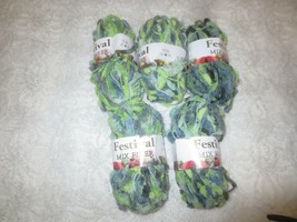 5 - 50g Skeins Festival Mix Fiber Polyester Acrylic Yarn - Green &amp; Gray Mix - £9.59 GBP