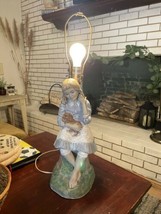 Vintage Holland Mold Renaissance Vineyard Woman Puppy Ceramic Table Lamp 26” - £39.55 GBP