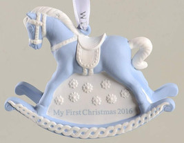 2016 Wedgwood Blue Rocking Horse Ornament Baby&#39;s My First Christmas logo... - £27.93 GBP