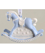 2016 Wedgwood Blue Rocking Horse Ornament Baby&#39;s My First Christmas logo... - £27.93 GBP